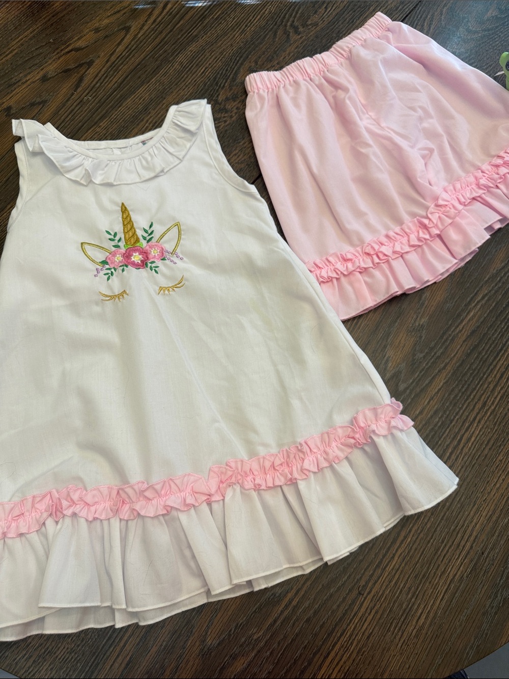 Nola Smocked White & Pink Unicorn Ruffle Set